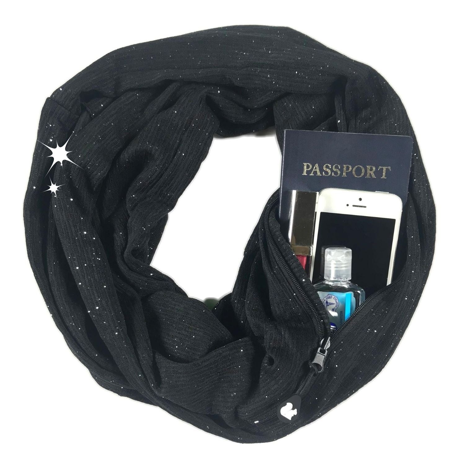 | with Shimmer Pocket™ SHOLDIT® Black Infinity Scarf – Convertible